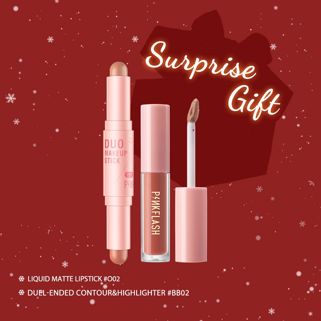 Bộ mỹ phẩm trang điểm PINKFLASH Doubleshaping gồm son kem và phấn má hồng tích hợp phấn tạo khối 2 trong 1