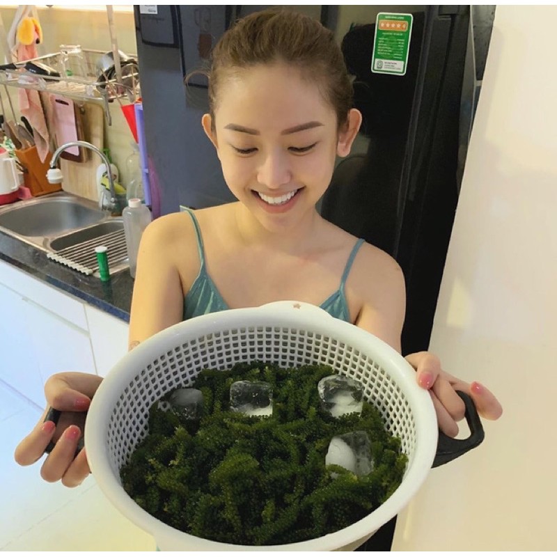 Túi 100gr nở ra 400gr rong nho tươi + tặng sốt mè rang- rong nho green food cao cấp hàng cty check mã vạch