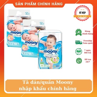 Bỉm moony Nhật Bản nhập khẩu dán/quần size NB90, S84, M58, M64, L44, XL38