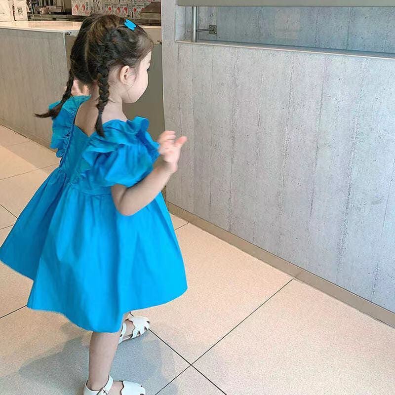 SANITKUN Đầm công chúa bằng cotton màu trơn phong cách Hàn Quốc mới thời trang mùa hè cho bé gái