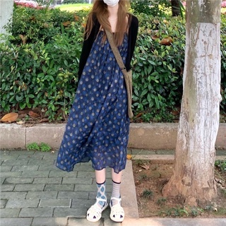 Đầm hai dây, váy 2 dây hoa nhí maxi nữ kiểu pháp cổ điển mùa hè 2021 tươi mát siêu hot