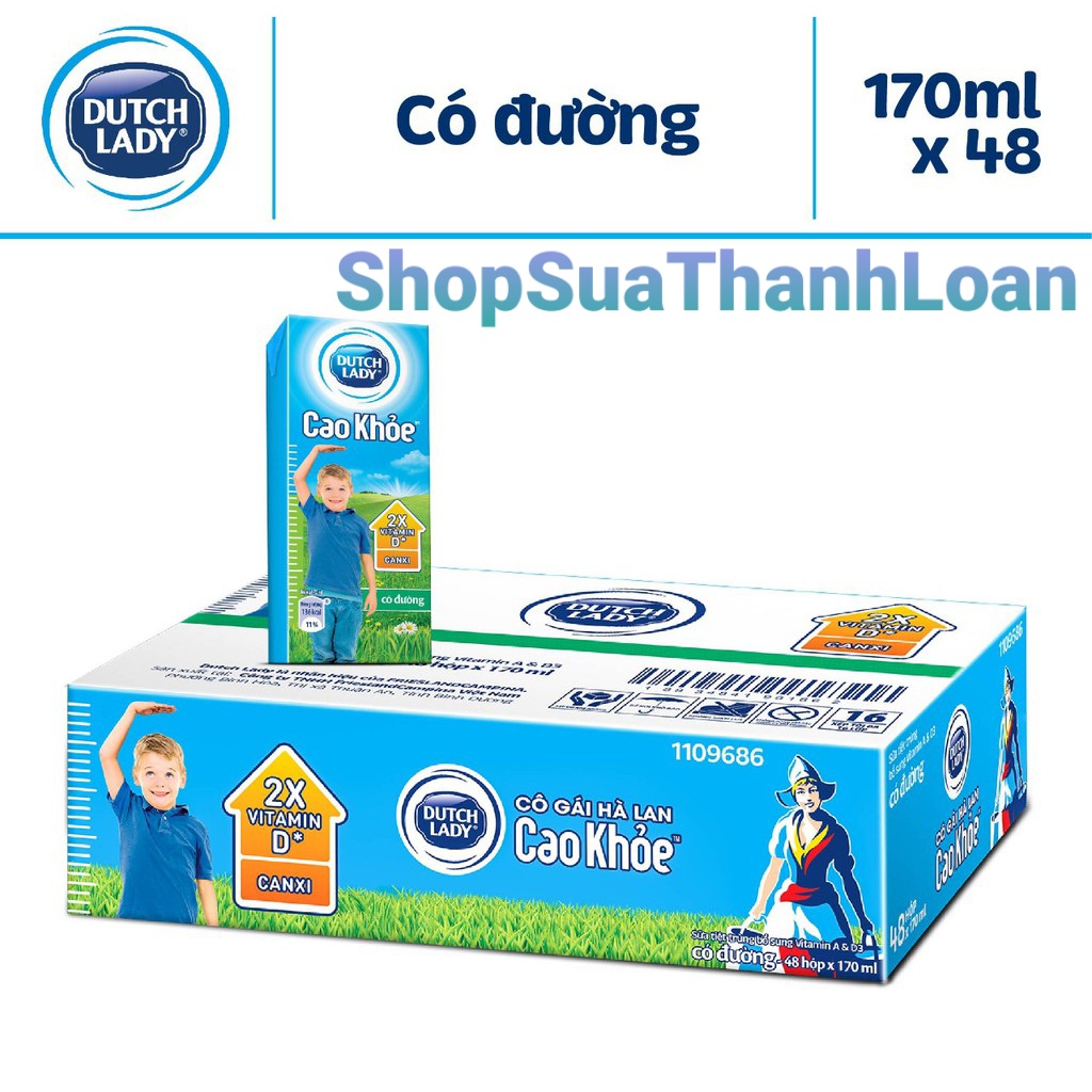 Thùng 48 Hộp Sữa Dutch Lady Cao Khoẻ Có Đường 170ml.