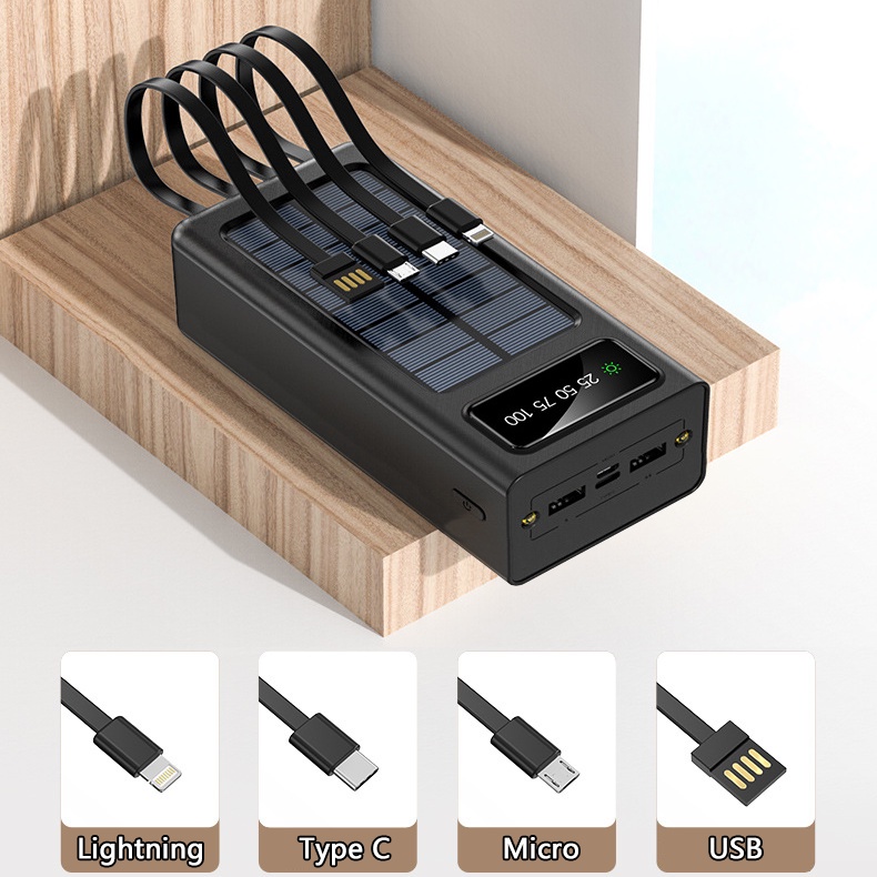 Pin dự phòng năng lượng mặt trời 150000mAh Tích hợp 4 cáp Ngân hàng điện Pin ngoài Đầu ra USB kép Chế độ chờ ngoài trời Đa mục đích Sạc dự phòng ngoài trời dung lượng lớn