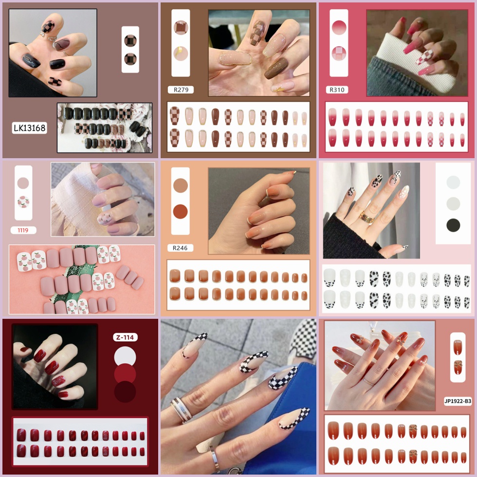 Bộ 24 Móng Tay Giả Bằng Acrylic Chống Thấm Nước Kèm Keo/Nơ Đính Đá y326