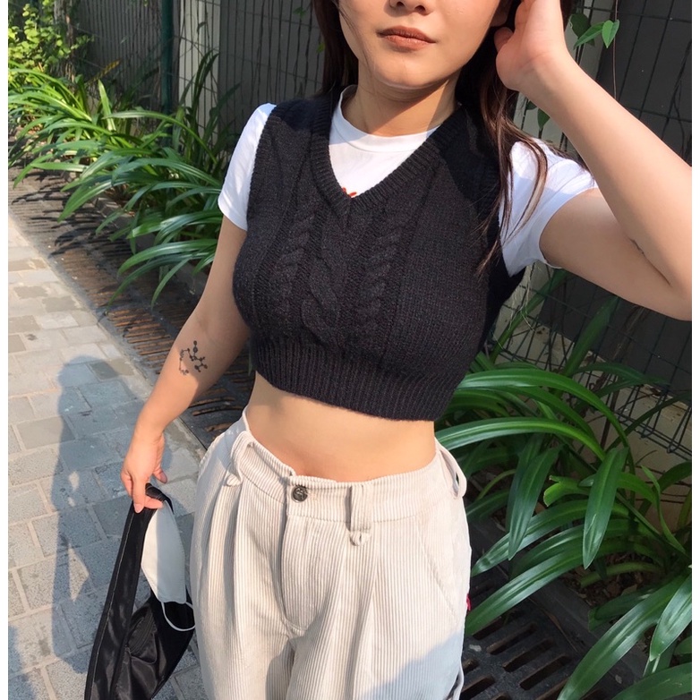 Áo Gile Len Thừng 3 phối màu Frankee - Cable Wool Knit Vest - Local Brand Chính Hãng | BigBuy360 - bigbuy360.vn
