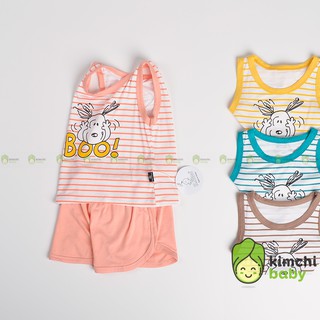 Bộ Ba Lỗ Bé Gái, Bé Trai KIMCHIBABY Vải Thun Lạnh Họa Tiết Kẻ Ngang In Hình Động Vật Kute, Bộ Quần Áo Trẻ Em KW3LO2104