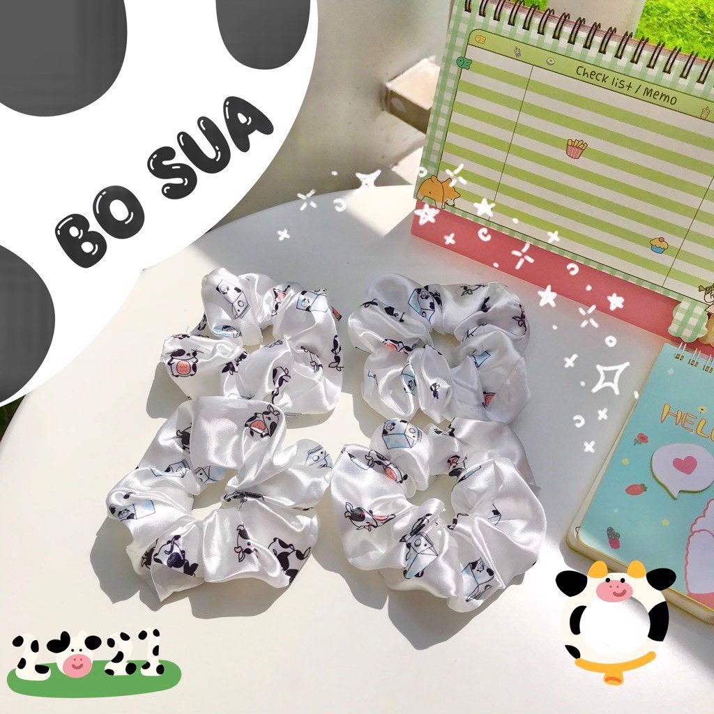 Cột Tóc Vải Scrunchies Bò Sữa