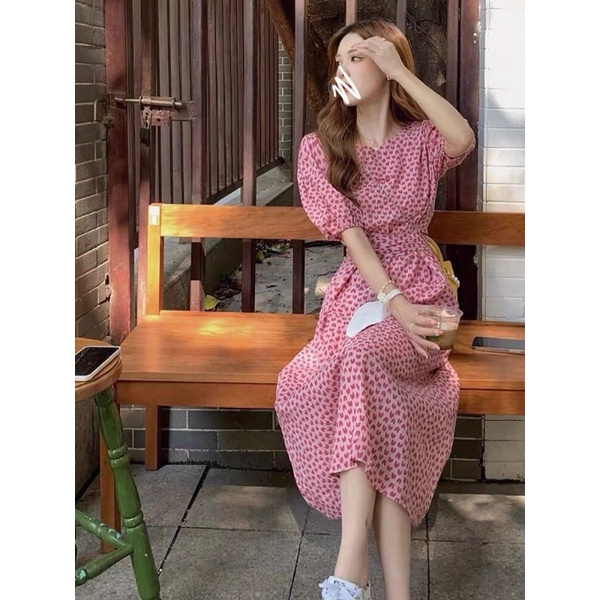 Váy nữ maxi, đầm maxi nữ tay bồng chất xốp nhẹ thoáng mát