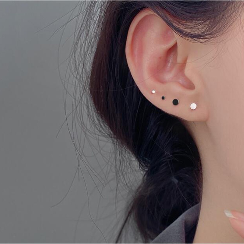 1 Cặp Bông Tai Bạc S925 Hình Tròn Màu Đen Không Dị Ứng Thời Trang Unisex