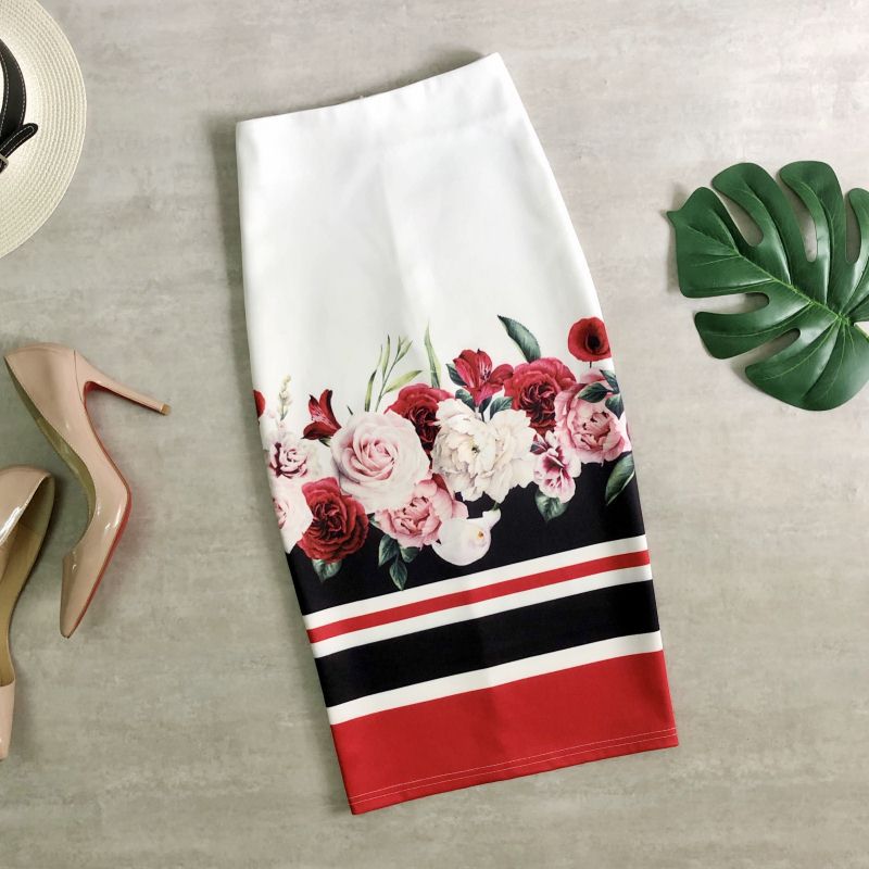 Chân Váy Bút Chì Dài Qua Gối Xẻ Tà In Họa Tiết Hoa Và Chim Thời Trang Mùa Hè Cho Nữ