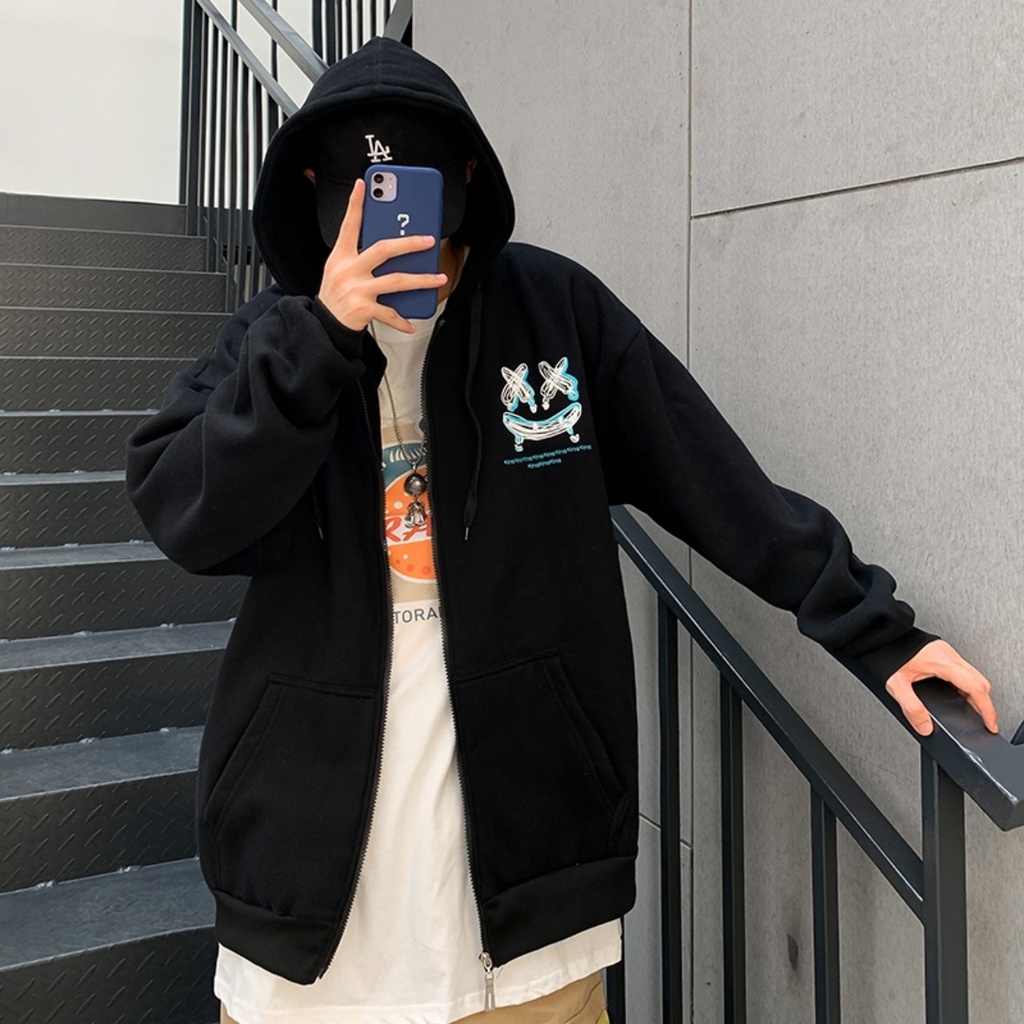 Áo Khoác Hoodie ERASER Dây Kéo Vải Nỉ Bông Dày Form Rộng Ulzzang Unisex