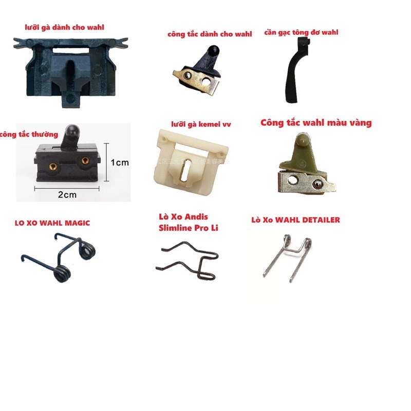 Linh kiện tông đơ - Lưỡi gà, Cần gạt, công tắc, ray trượt, motor WAHL USA - CHINA