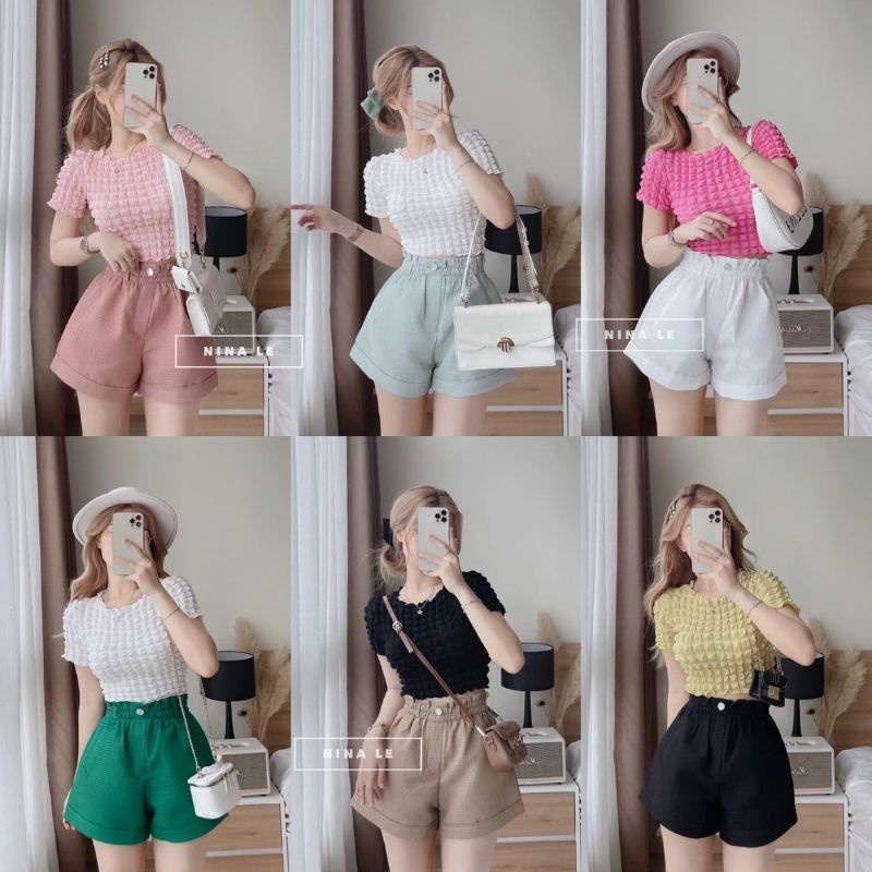Quần shorts vải xốp ống rộng đóng nút cao cấp full màu lưng co dãn