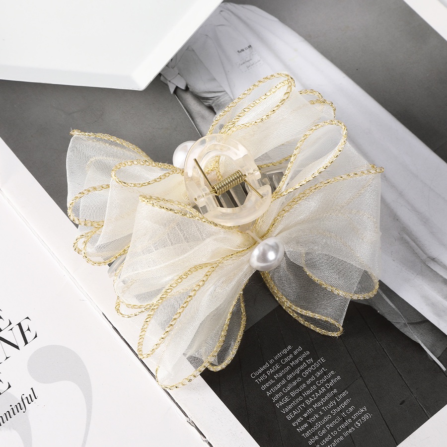 Kẹp Tóc Nơ Lưới Đính Ngọc Trai Thời Trang Hàn Quốc