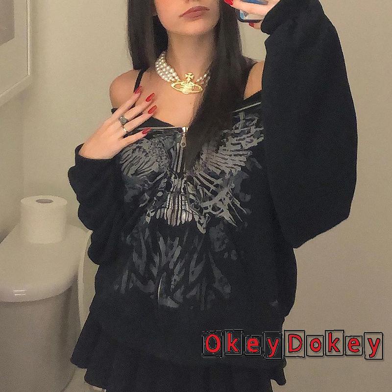 Áo Khoác Cardigan Tay Dài Có Khóa Kéo In Hình Bướm Vintage Y2K Dành Cho Nữ