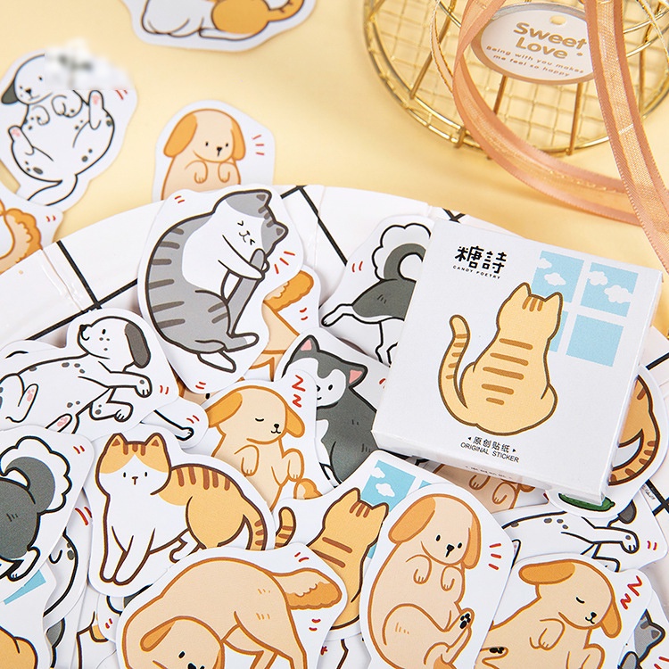 Sticker chủ đề Cún Và Mèo - Hộp 45 miếng dán trang trí sổ tay Bullet Journal - M218