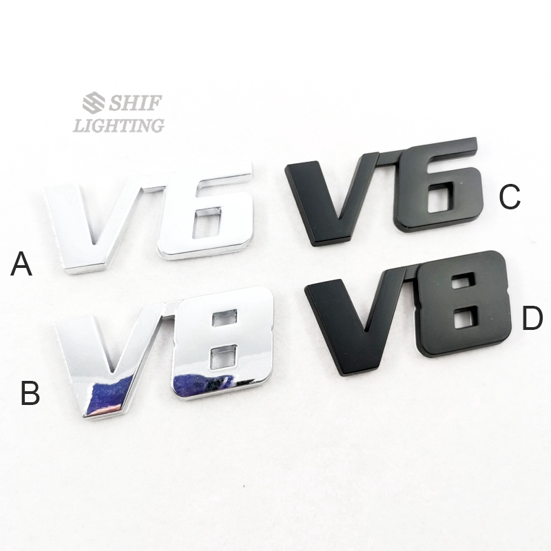 Logo họa tiết V6 V8 chất liệu kim loại trang trí xe hơi