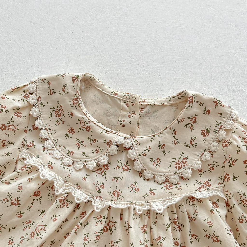 Áo Liền Quần Ngắn Tay Cổ Búp Bê Họa Tiết Hoa Thời Trang Mùa Hè Cho Bé Gái