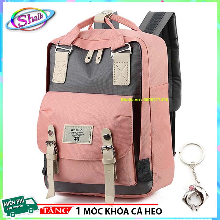 Balo laptop du lịch phối màu hàn quốc Hotteen L21 Shalla tặng móc khóa cá heo