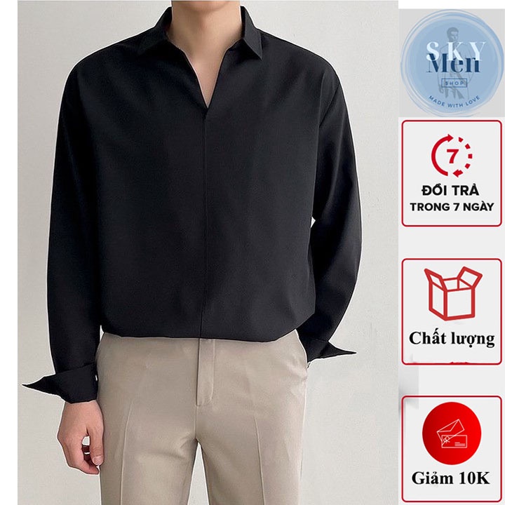 Áo sơ mi tay dài nam nữ cổ V form rộng Unisex Hàn Quốc chất vải Lụa rất đẹp mịn mát co giãn nhẹ - SKM001