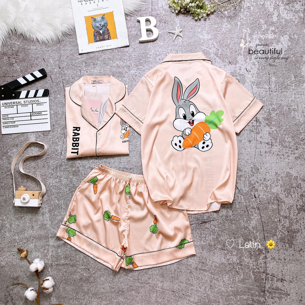 Đồ bộ nữ, pijama lụa Latin cao cấp,áo cộc quần cộc nhiều màu cute hàng thiết kế Boo 02 | BigBuy360 - bigbuy360.vn