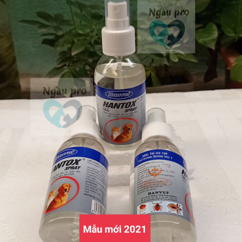 Xịt Ve ghẻ bọ chét ký sinh trên chó mèo, Trị ve chấy rận muỗi kiến gián HANTOX spray 100ml