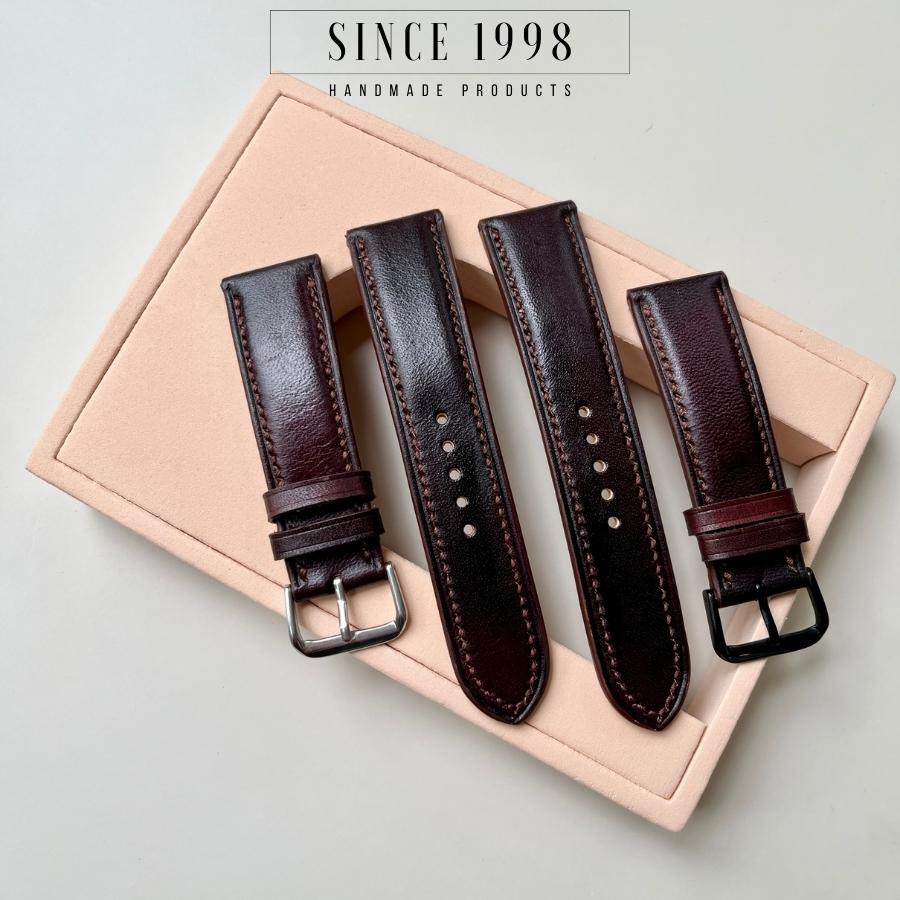 Dây Đồng Hồ Da Bò Nam 20mm 22mm 24mm, Da Thật, Handmade, Chống Nước, Chính Hãng, Màu Nâu Đậm, Bảo Hành 12 Tháng