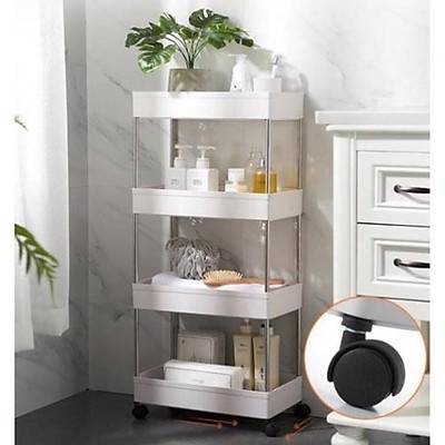 Kệ Nhà Tắm, Kệ Nhựa 4 tầng  Spa và để đồ đa năng có bánh xe dành cho nhà tắm, nhà bếp