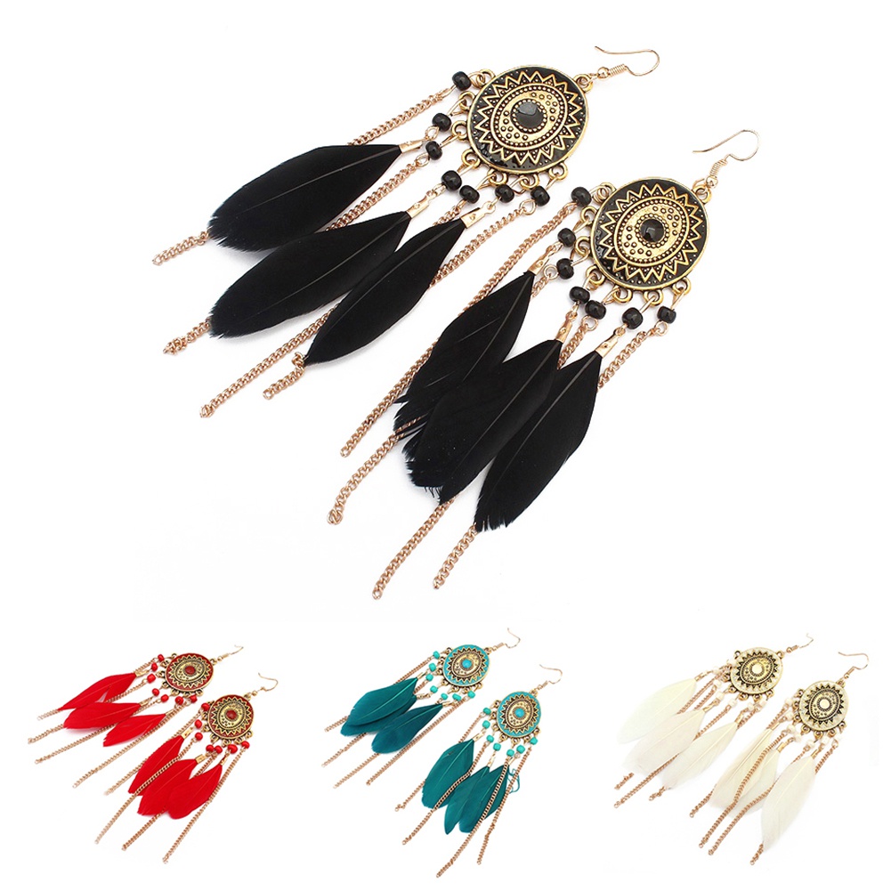 Bông tai hợp kim lông vũ đính đá xinh xắn