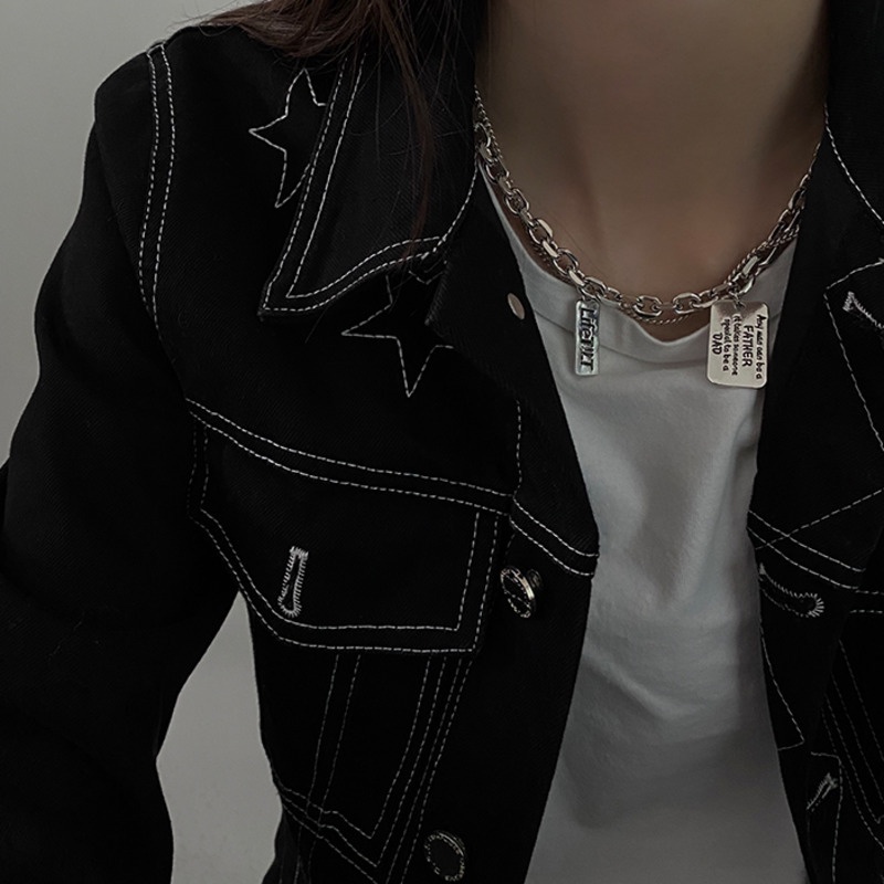 Vòng cổ hai lớp mặt hình vuông phong cách hip hop