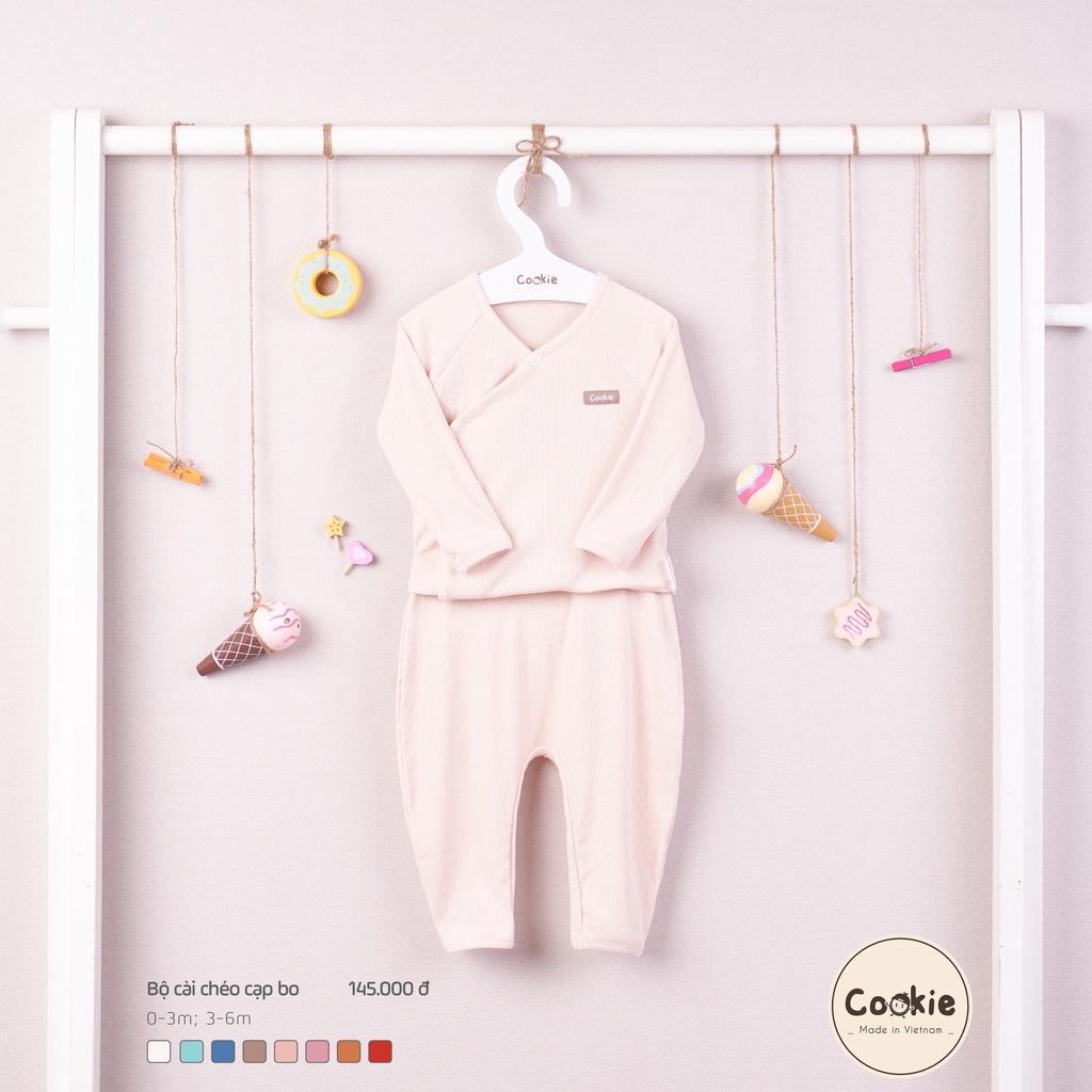 Bộ quần áo cài chéo cạp bo Cookie 0-6 tháng
