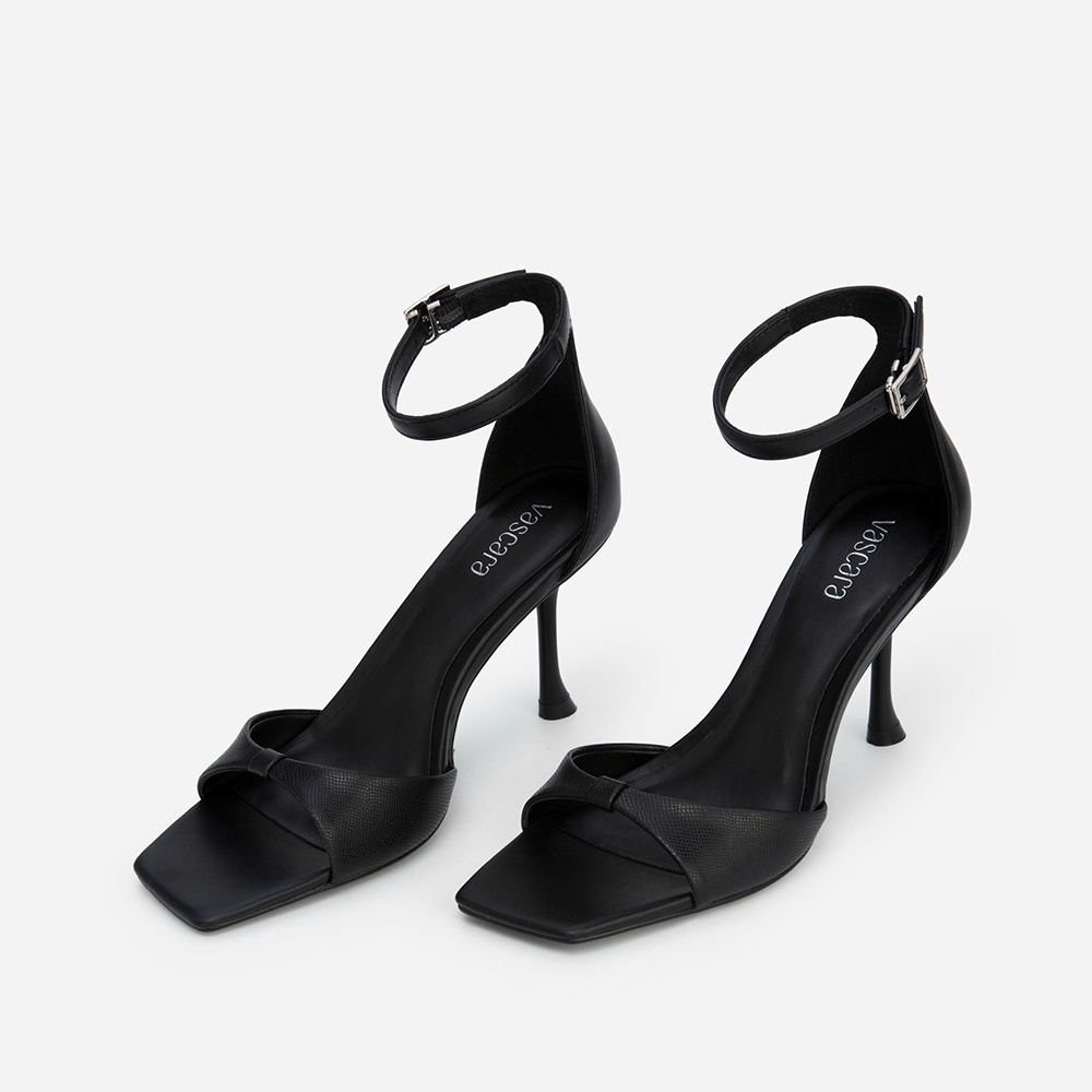 Vascara Giày Ankle Strap Quai Nơ Spool Heels - SDN 0699 - Màu Đen