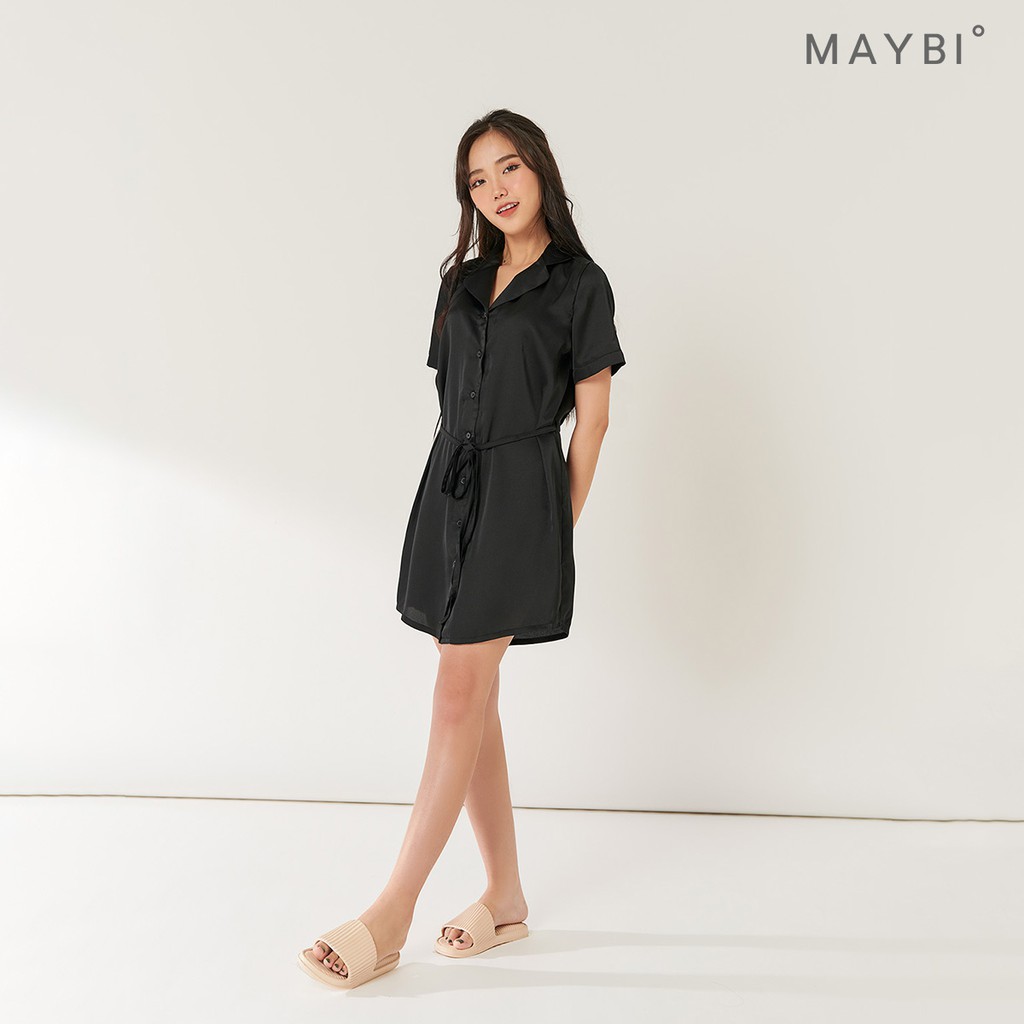 MAYBI - Đầm suông cổ danton đen - Black notched shift dress