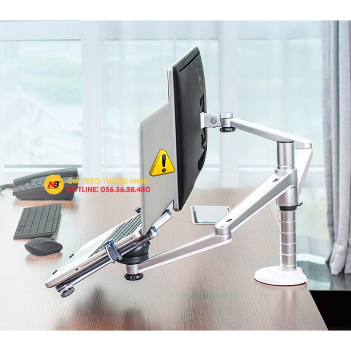 Giá Treo Màn Hình 17 - 32 Inch Kèm Kệ Đỡ Laptop / Macbook / Ipad 10 - 15.6 Inch - Hợp Kim Nhôm Cao Cấp - Model: OA - 7X