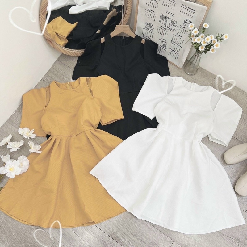 Đầm Váy Xoè Khoét Vai 3 Màu