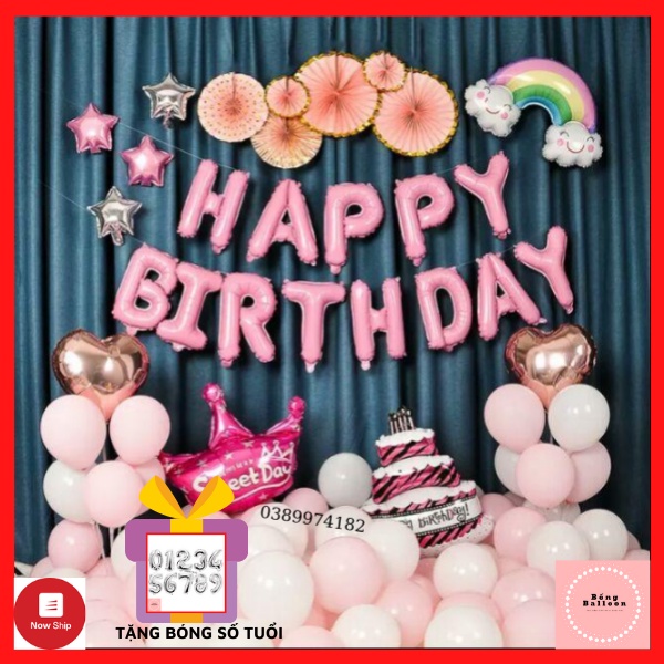Bóng bay trang trí sinh nhật cho bé gái TẶNG BÓNG SỐ TUỔI Set bong bóng trang trí sinh nhật cho bạn gái màu hồng s10