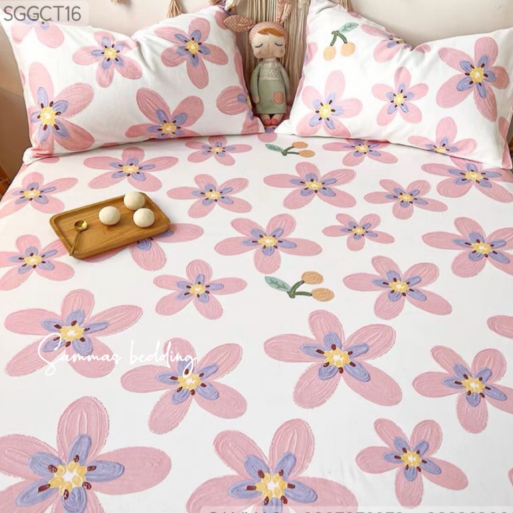 Bộ Chăn Ga Gối 3 Món Cotton 100%, Bộ Drap Giường Kèm Vỏ Gối Cầu Vồng