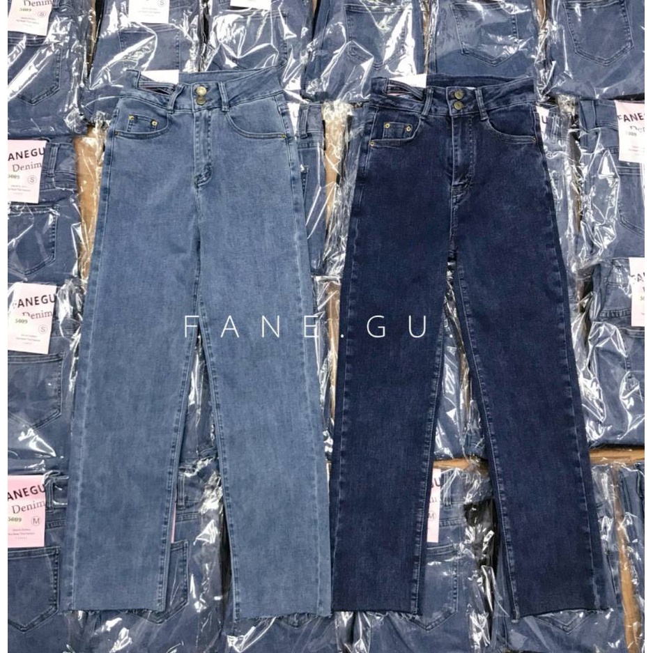 Quần bò Jeans Fargu 5009 ống đứng cạp cut out 2 khuy hàng Quảng Châu Lyn Closet Q210L