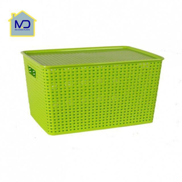 (hot) Rổ nhựa có nắp đậy Việt Nhật - Rổ (giỏ) giả mây đựng đồ chơi, quần áo có nắp kiểu Hàn Quốc các cỡ