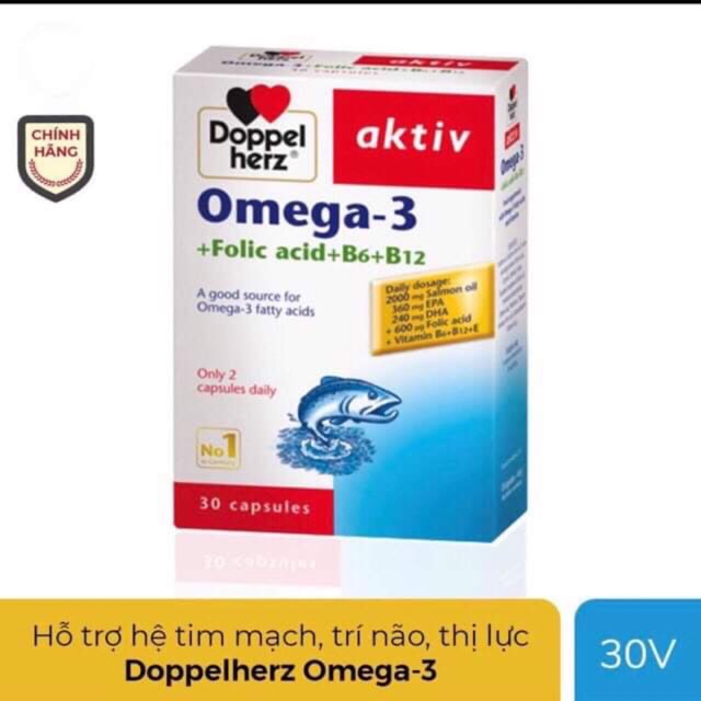 Omega3 + Folic Acid + B6 + B12 Aktiv Dopper herz (Đức)(dùng cho ngừơi từ 10 tuổi trở lên...)