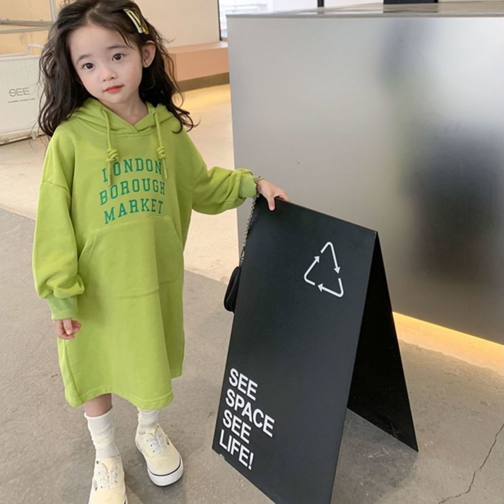 Đầm Sweater Có Mũ Trùm Tay Dài Vừa Phải 100% Cotton Phong Cách Hàn Quốc Thời Trang Thu Đông Cho Nữ