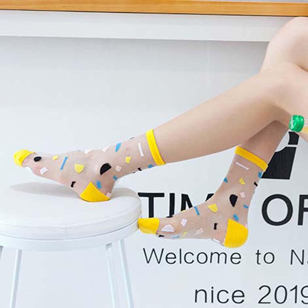 Đôi Vớ Họa Tiết Hình Học Bằng Nylon Màu Đen Thời Trang Mùa Hè Cho Nữ