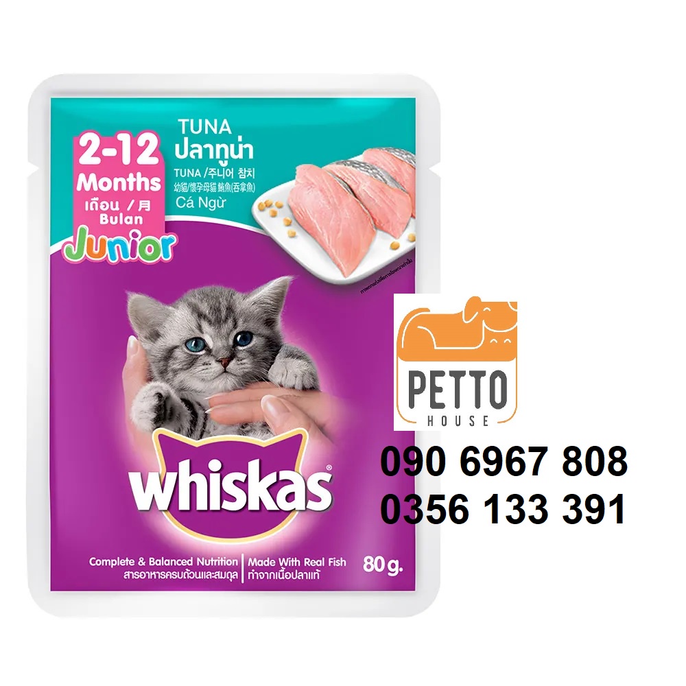 Sốt cá ngừ/cá thu cho mèo con Whiskas Junior Tuna/Mackerel 80g