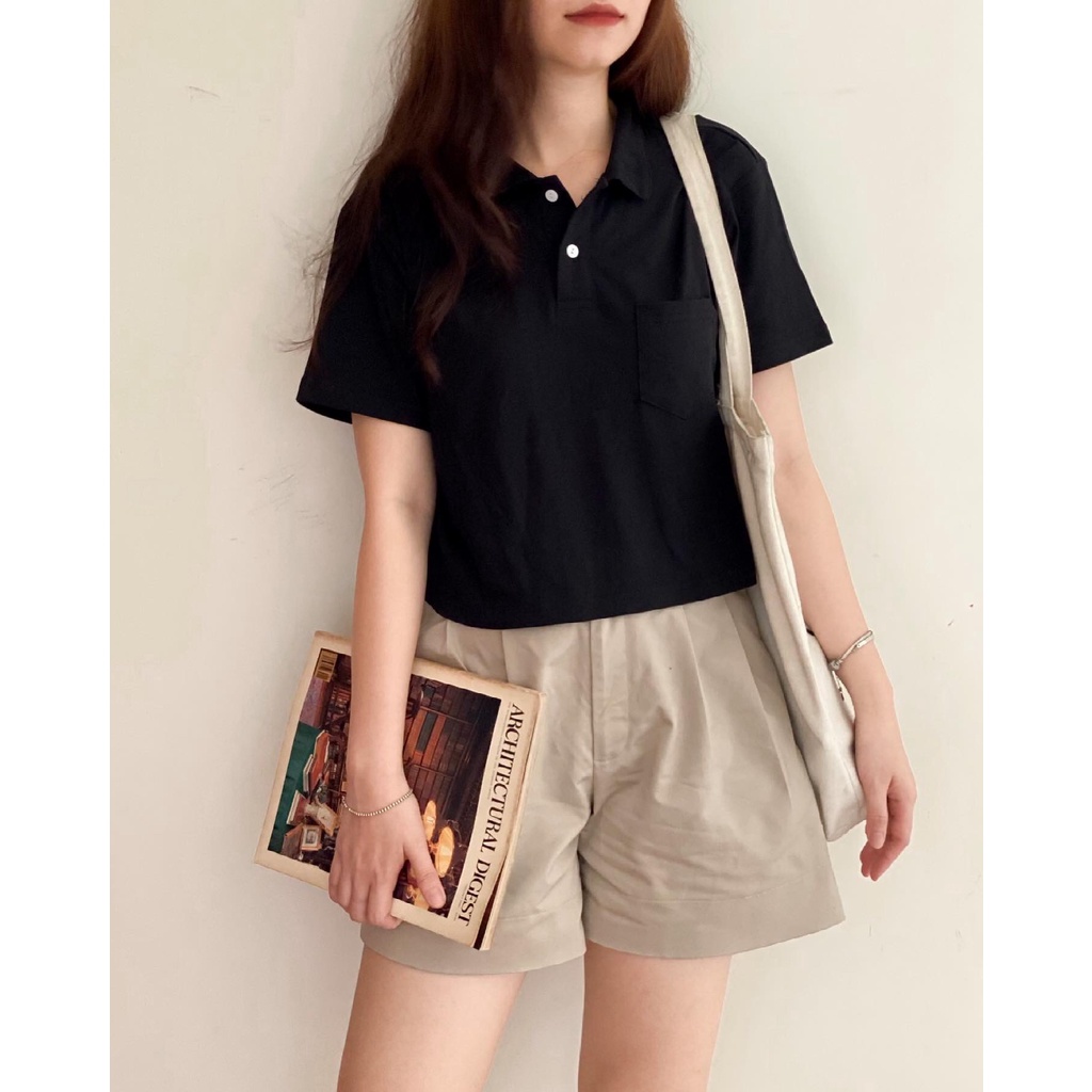 Áo thun croptop có cổ polo lửng RUCHAN