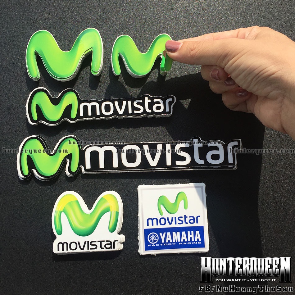 Trọn bộ 6 logo Movistar 3D. Decal cao cấp, chống nước, bền màu, độ dính cao. Sticker dán xe máy