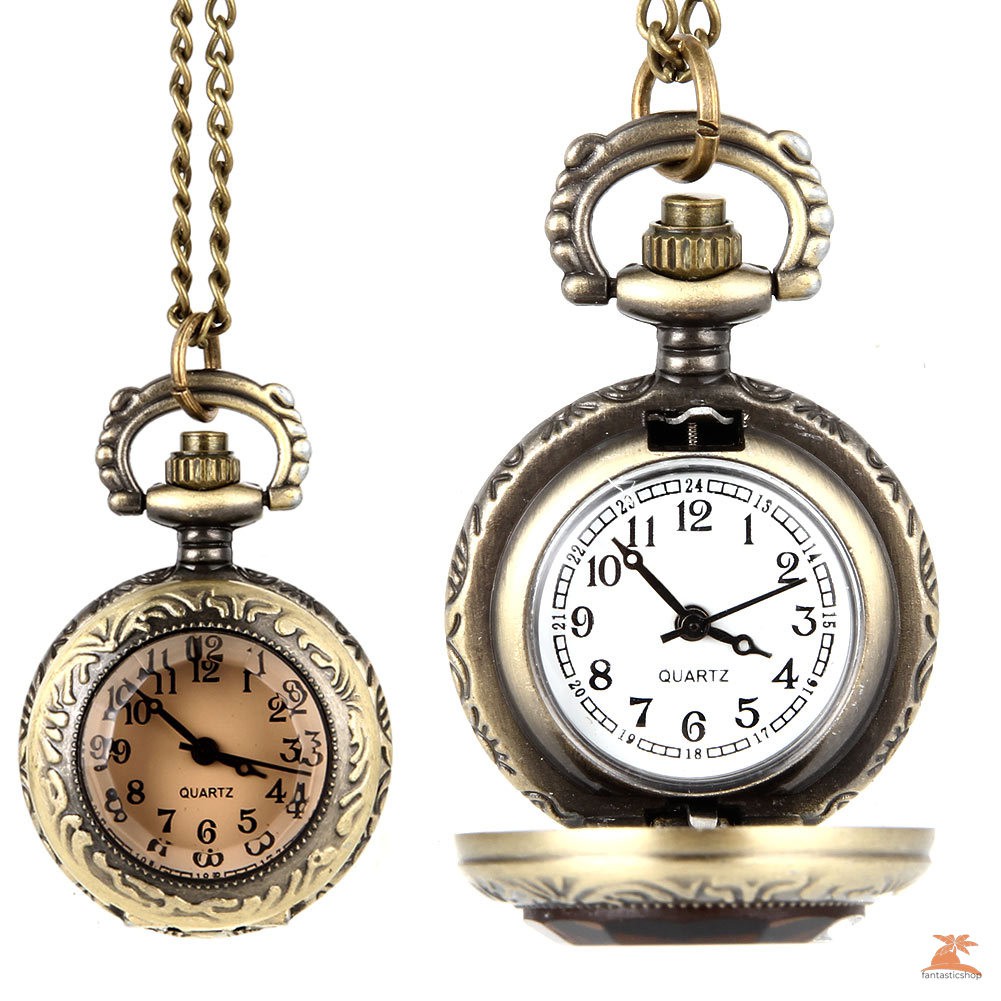 #Đồng hồ bỏ túi# Fashion Men Women Vintage Quartz Pocket Watch Alloy Glass Dome Necklace Pendant Unisex Sweater Chain Clock Gifts