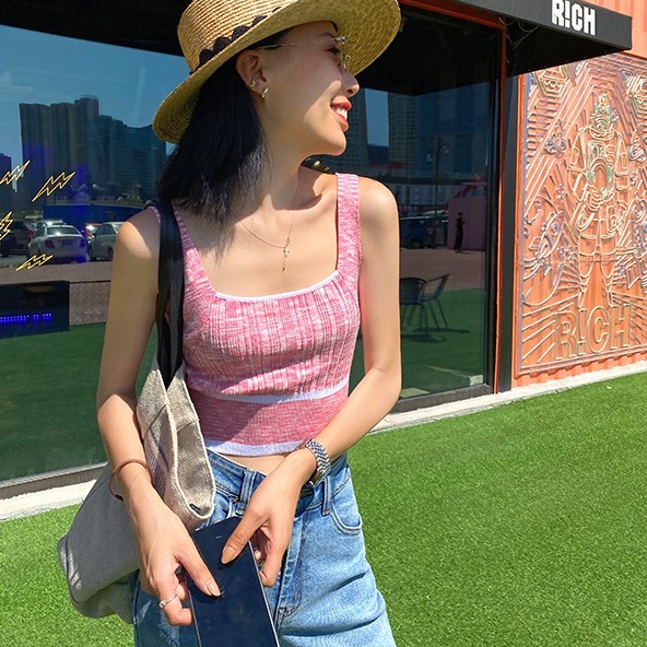 Áo Hai Dây Dệt Kim Dáng Ngắn / Ngắn Thời Trang Trẻ Trung