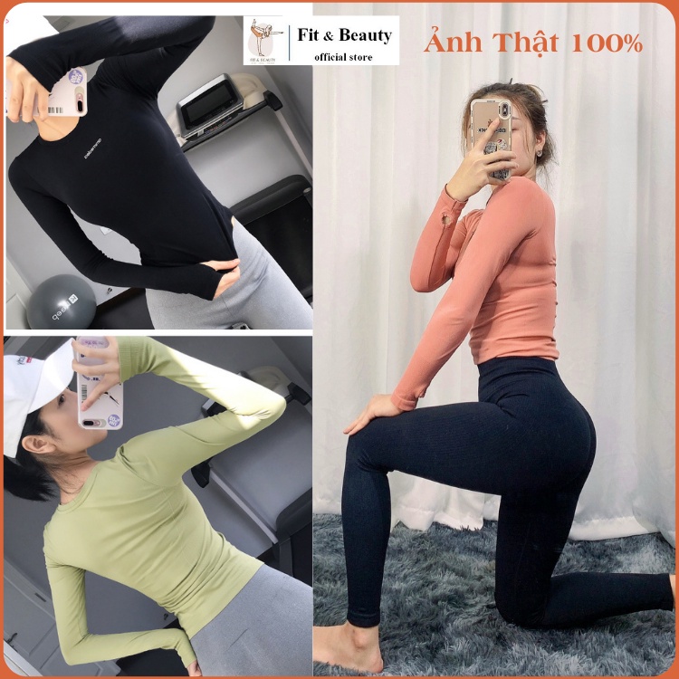 Áo tập gym yoga nữ dài tay, áo thun ôm body vải dệt kim dáng thể thao ATTD02