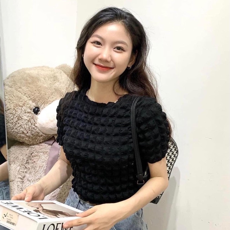 Áo Croptop Xốp Ô Vuông  Nữ  🌸 Croptop kiểu dáng ôm cộc tay năng động 3158 hàn quốc bánh bèo tiểu thư 🌸