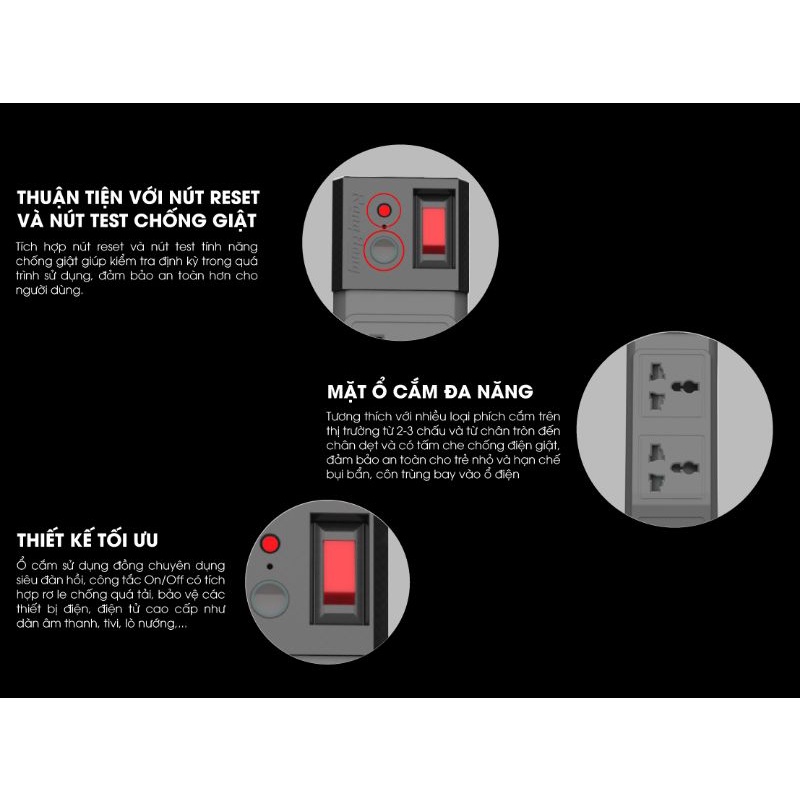 Ổ cắm đa năng chống giật 3mModel: OC04 4C/3M/10A